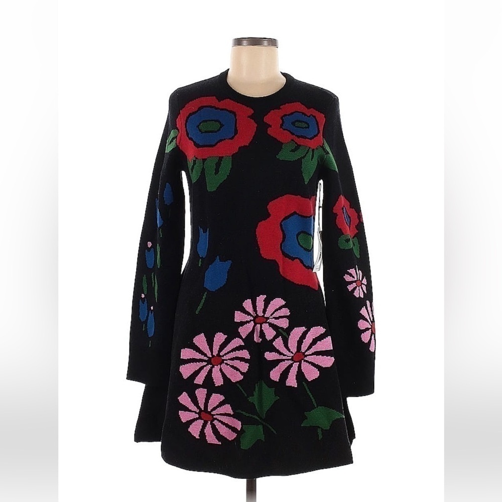 AMUR- NWT “Nataly” Fit and Flare Floral Longsleeve Wool Sweater Mini Dress - Picture 3 of 7